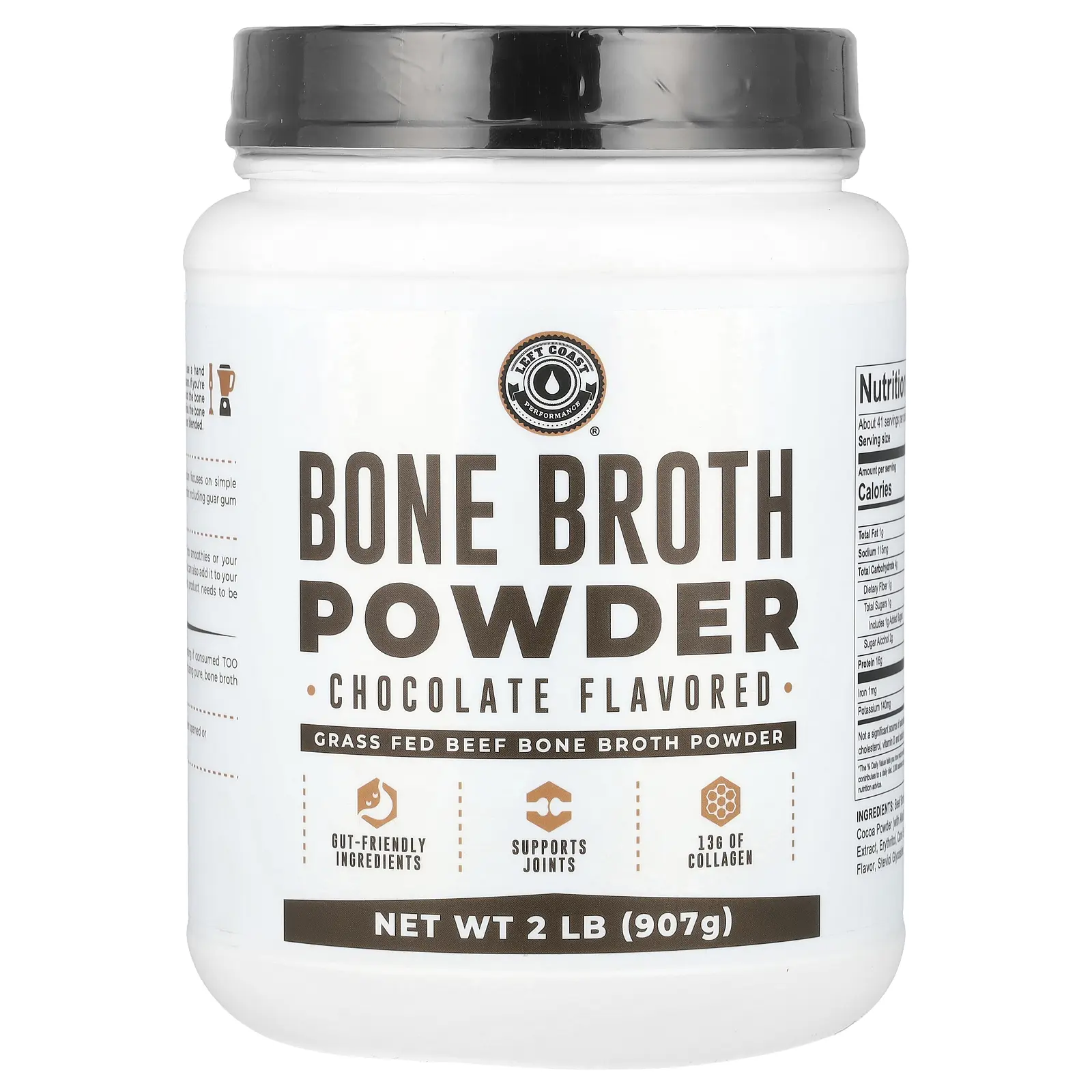 Left Coast Performance Bone Broth Powder, Chocolate, 2 lb (907 g)