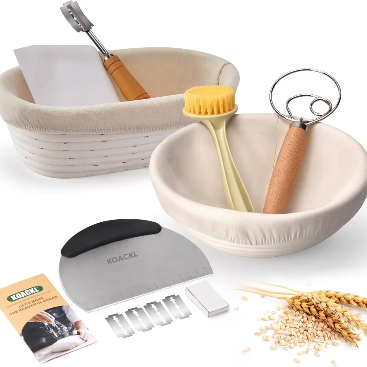 Sourdough fermentation kit, including 9-inch round and 10-inch oval fermentation baskets, suitable for beginners and professional bakers.