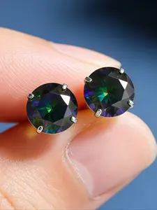 1pair 0.5 Carat Four-Prongs Colorful Green Synthetic Moissanite Earrings, for Lady & Gentle, Daily & Wedding Accessory, Ideal for Christmas & Anniversary Gift, with Gift Box