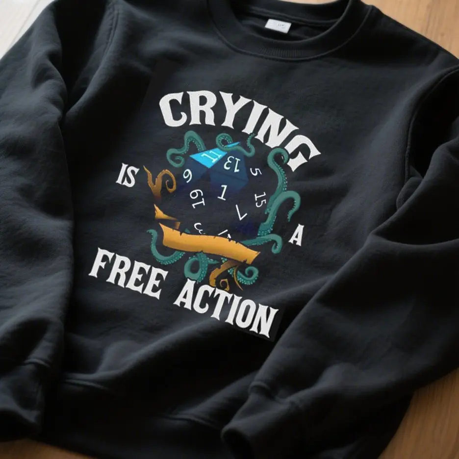 Retro Funny Crying Is A Free Action shirt,  Dice Tabletop Gaming Fantasy Gaming Dungeon Master  Lover DND Graphic TShirt for Women