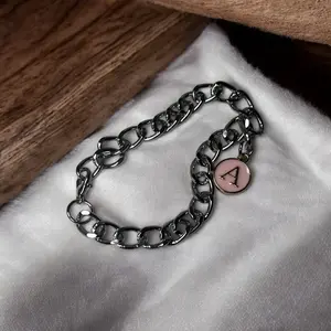 Pink Initial Charm,Silver Links Charm Bracelet, Silver,Gold and Pink initial Charm Bracelet