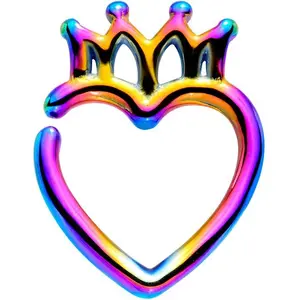 16 Gauge 5/16 Rainbow Royal Crown Heart Left Ear Closure Ring
