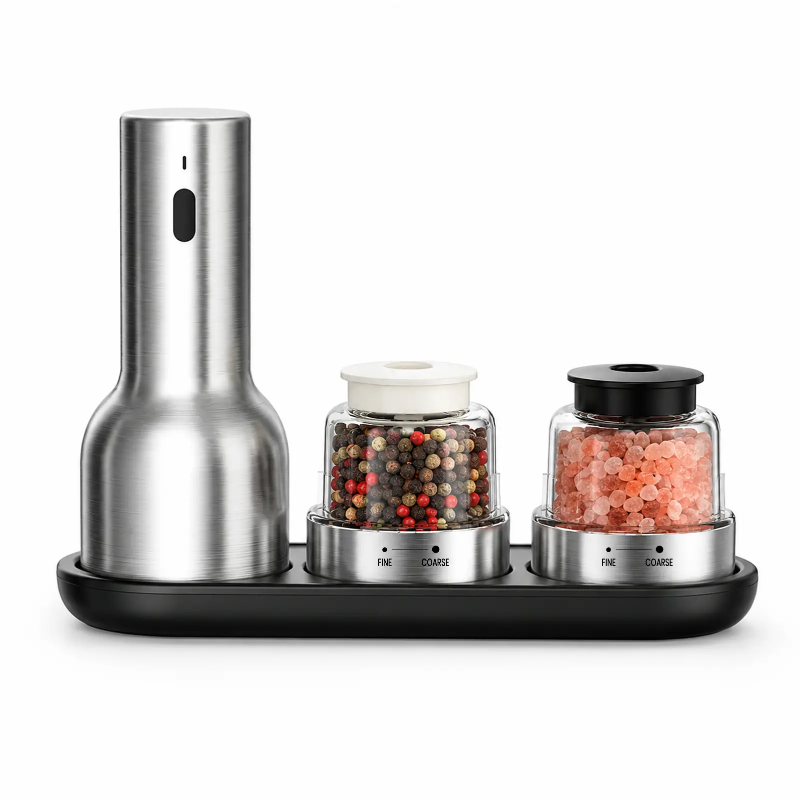 ODIFORGO Rechargeable Electric Spice Grinder - Stainless Steel, Adjustable Grind, Compact Mini, Dual Separate Chambers for Pepper & Sea Salt, Modern Kitchen Seasoning Organizer for Cooking, Gifting