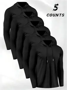 Men's Hooded Sweatshirt Set, Casual Sweatshirt Hoodie, Casual Fitted Long Sleeve Top, Sporty Style for Daily Wear & Outdoor Activities, All-Season Comfort
