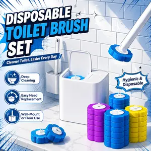 Disposable Toilet Wand Set with 18 Refills, Long Handle & Wall-Mount Holder – Restroom, Bath Tub Accessories for Toilet, Sink, Drain Cleaning