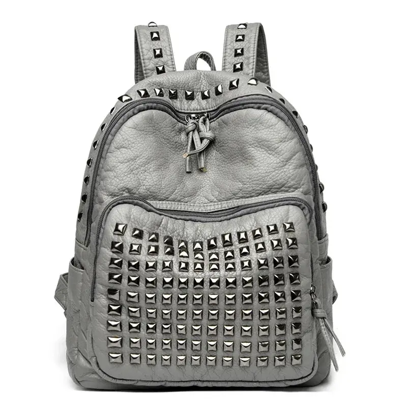 Fashion Rivet Soft Leather Women Backpacks Designer Large Capacity Girls School Bag Luxury Female Bagpack Travel Bags Sac A Main
