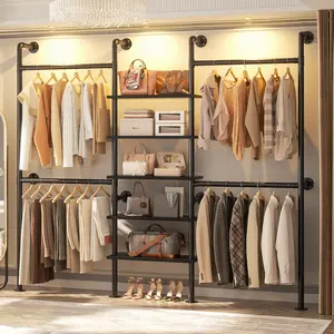 77'' Industrial Pipe Clothing Rack with 5-Tier Shelves, Reversible Clothes Rack Wardrobe Garment Racks for Hanging Clothes, Corner Closet Organizer