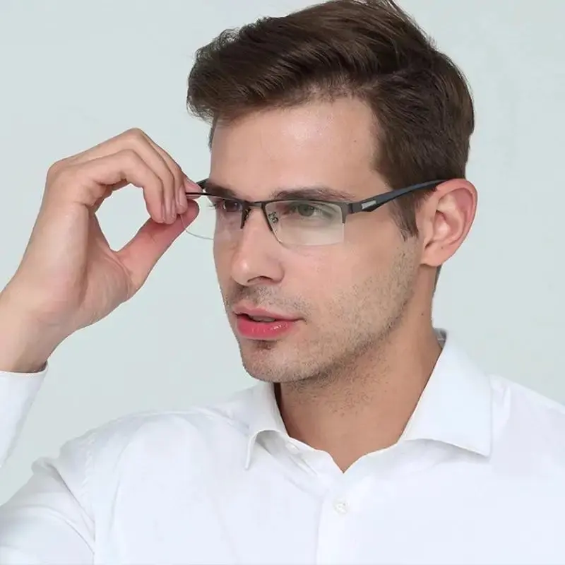 Stylish Photochromic Gradient Multi-Focus Reading Glasses, Metal Semi-Frame, TR Temple Arms, Shiny Metal Accents, +100 to +400 Prescription Strength, Comfortable Casual Fashion Eyewear Frames