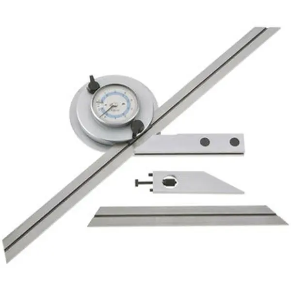 iGaging Hardened Stainless Steel Universal Dial Protractor - Satin Chrome, 5° Gradation, 0.1° Accuracy, Lock & Acute Angle Attachment, Acute Lock, Hand Measuring Tool for Tools & Hardware Angle Measurement