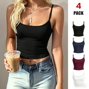 TFNOSIZE Women's 4-Pack Slim-Fit Spaghetti Strap Backless Sleeveless Tank Tops - Solid Plain, Minimalist Basic Polyester Blend Fabric, Adjustable, Medium Stretch, Breathable Camisoles for Daily Wear, Vacation summerwins