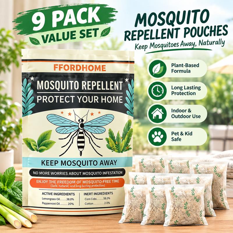 Natural Lemongrass & Peppermint Oil Mosquito Repellent Pouch - 38% Lemongrass Oil, Corn Cob + Cotton Scent, Insect Repellent, Kid-Safe, 1 Pouch Covers 120 Sq Ft, Indoor-Outdoor Home Pest Control Supply