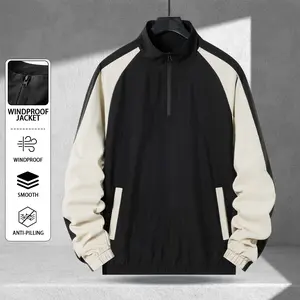 Men's stylish casual stand collar jacket with color blocking design, windproof and abrasion-resistant surface, suitable for couples, campus life, sports and leisure, daily life, parties, ideal for spring and summer wear.