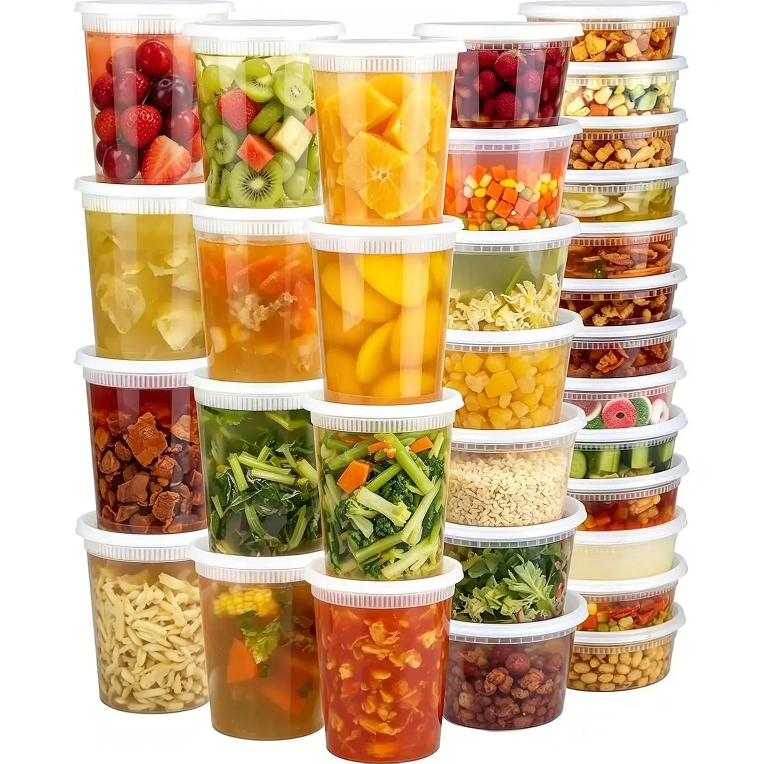 Lightweight Leakproof Airtight Plastic Food Storage Container Set (30-Pack) - 8oz,16oz,24oz with Lids for Meal Prep Containers, Kitchen Organization, Freezer Use