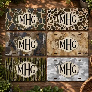 Personalized Camo License Plate, Custom Monogram Vanity Plate, Hunting License Plate, Outdoor Rustic Gift for Him Her