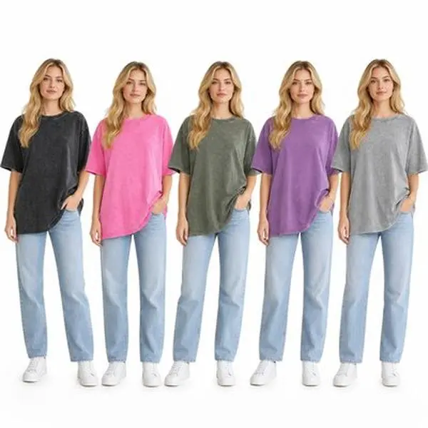 Holafish Oversized Acid Wash Cotton T-Shirt Unisex Short Sleeves Casual Loose Solid Basic Tee Tops Fashion Round Neck Menswear Streetwear