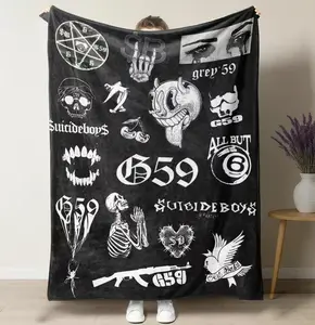Suicideboys G59 Records Collage Fleece Blanket - Hip Hop Rap Themed Soft Cozy Throw with Iconic  uicideboy  & Grey59 Graphics, Perfect for Fans, Couch, Bed, and Gift,Multifunctional gift