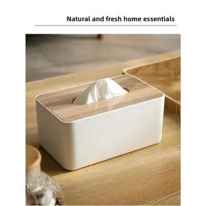 Japanese Style Wood Grain Plastic Tissue Box Holder, Multifunctional Napkin Dispenser with Mask Storage, Aesthetic Home Accessories Bathroom Accessories Organizer for Living Room, Office