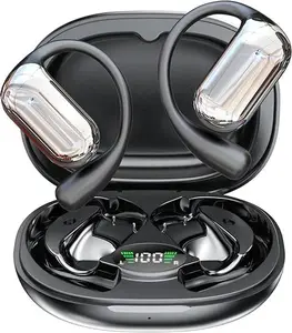 Q16S Over-ear open-ear earbuds with digital charging case, sports earbuds with microphone for sports, listening to songs, active outdoor style audio Headphone Plastic Electronic Headset Black