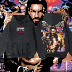 Unisex Oversized Roman Reigns WWE Reality.Wear Limited Acid Washed 100% Cotton Pullover Hoodie T-Shirt, Classic Seamless Heavyweight Retro Graphic Streetwear, Casual Apparel Gift for WWE Fans