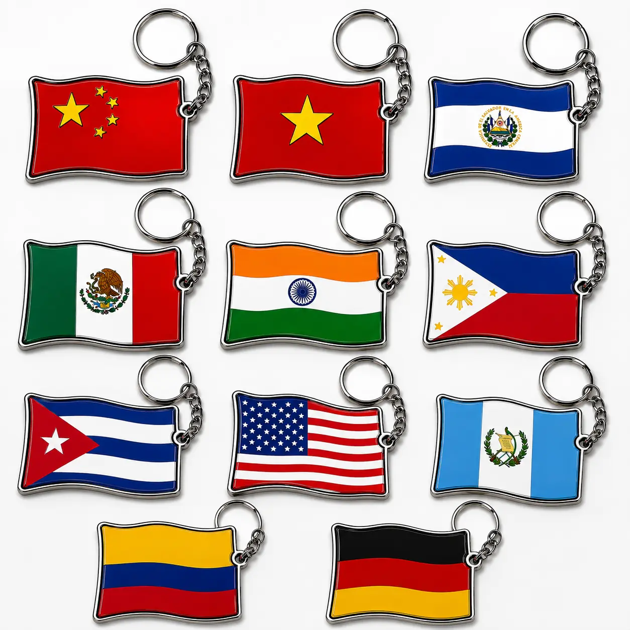 Country Flag Metal Keychain Set – Waving Enamel Flag Key Rings, Souvenir Gift Collection, Travel Accessories