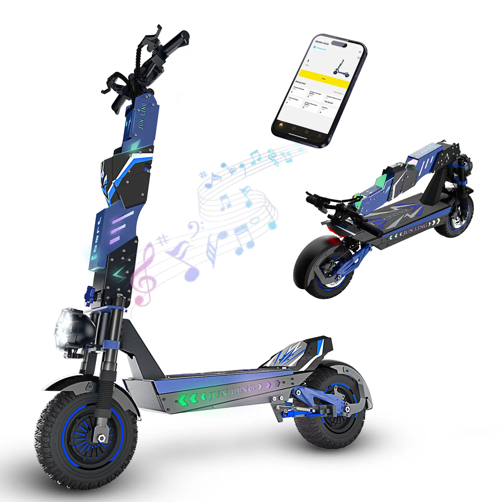 JL80Max 6000W Dual Motor Adult Electric Scooter, 60V 30AH Battery 52+ Mi Range, 40MPH Speed, 12-inch Off-Road Tires, Hydraulic Suspension, Bluetooth Speaker, NFC Smart Lock, Foldable & APP Control
