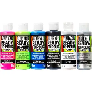 Pouring Kit, Neon Blast Colors, Fluid Art Ready to Pour Paints, Use on Canvas,  and More! 6 pack Set