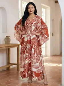 EDOLYNSA kaftan Moo Moo Dress oversized printing caftan Batwing Sleeve bathing suit cover up quick-dry beach wear maxi dress house dress versatile robe summer wear flowy outfit Boho Casual Kaftan Q1838