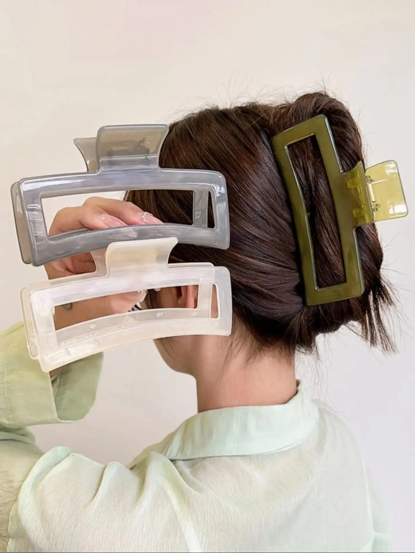 3pcs Women's Simple Style Square Shaped Hair Claws, Trendy Casual Solid Color Hair Claws, Fashionable Hair Accessories for Women & Girls for Hairstyle