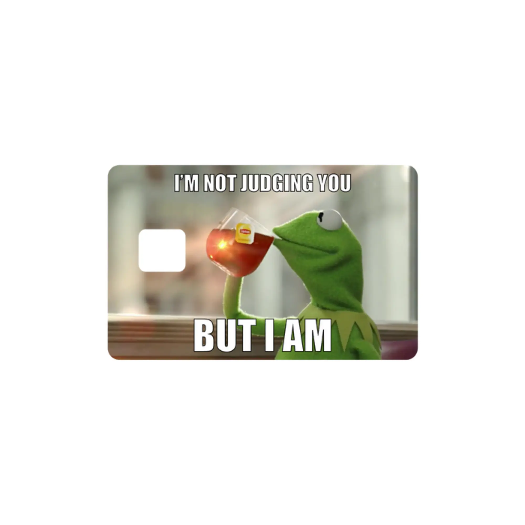 Funny Kermit Frog Sipping Tea Credit Card Skin, "I'm Not Judging You" Meme Debit Card Sticker Cover, Waterproof Vinyl Bank Card Skin Wrap with Chip Hole