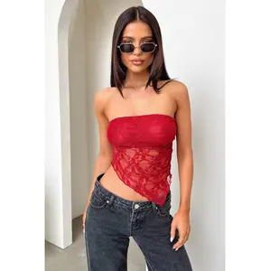 Maddison Lace Bandeau Top - Burgundy