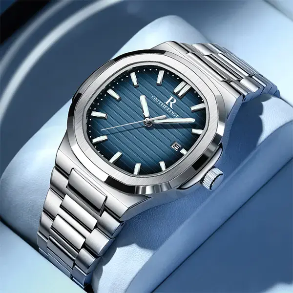 LuminWrist ONTHEEDGE Men's Minimalist Watch, Blue Dial Quartz Watch, Stainless Steel Luxury Dress Watch, Waterproof Luminous Business Watch