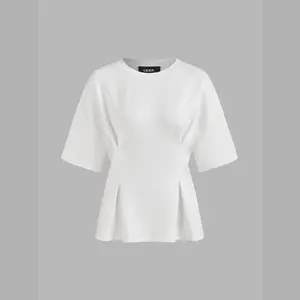 Cider [2 colors, size 0-10] Round Neck Solid Ruched Short Sleeve Tee