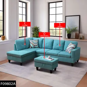 Aqua Blue Linen 3-Piece Living Room Sofa Set, Modern Soft Upholstered Couch, Sturdy Frame, Comfortable Cushion, Space-Saving, Easy Assembly, Ideal for Home Apartment Bedroom, Stylish Durable Furniture
