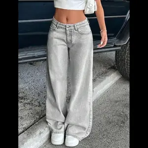 Vintage Low Rise Non-Stretch Washed Straight Jeans Women's Wide Leg Pants Baggy Womenswear Bottom Trouser Streetwear Comfort
