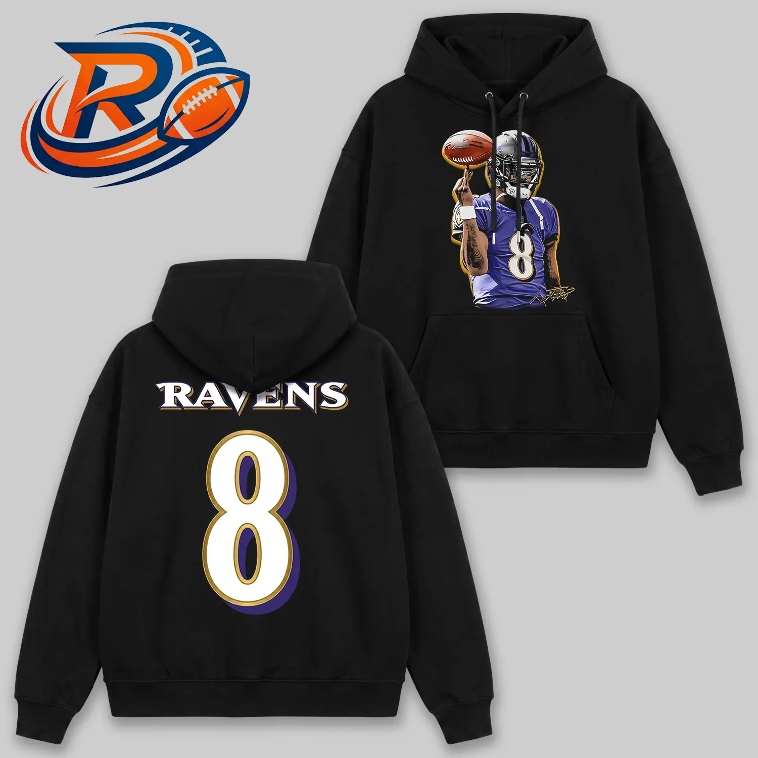 Lamar Jackson #8 Football Hoodie, "Ravens" Quarterback Graphic Hoodie, Player Name & Number Sweatshirt, Vintage Football Fan Apparel, Ravens Fan Hoodie, Game Day Streetwear, Retro Sports Graphic Hoodie, Football Gift for Fans