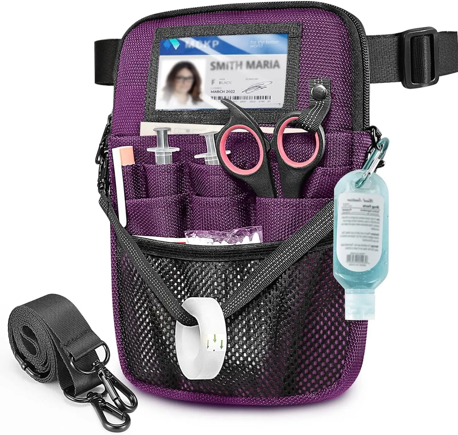 SITHON Nurse Fanny Pack with Tape Holder - Multi Compartment Medical Gear Pocket Belt Bag for Stethoscopes & Medical Supplies - Water Resistant & Durable - Purple