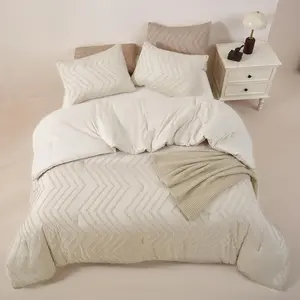 Tufted Boho Comforter Set  Size, Beige Bohemian Farmhouse Bedding Set, 3 count  Season Soft Microfiber Comforter & Pillow Cases for Women Girls Teens