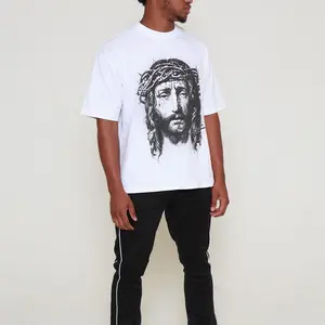 KING OF KINGS Heavyweight Boxy Tee (White) Oversized, Crew Neck Short Sleeve 100% Cotton T-Shirt, Jesus Graphic Print Streetwear Top, Unisex Faith Inspired Casual Shirt