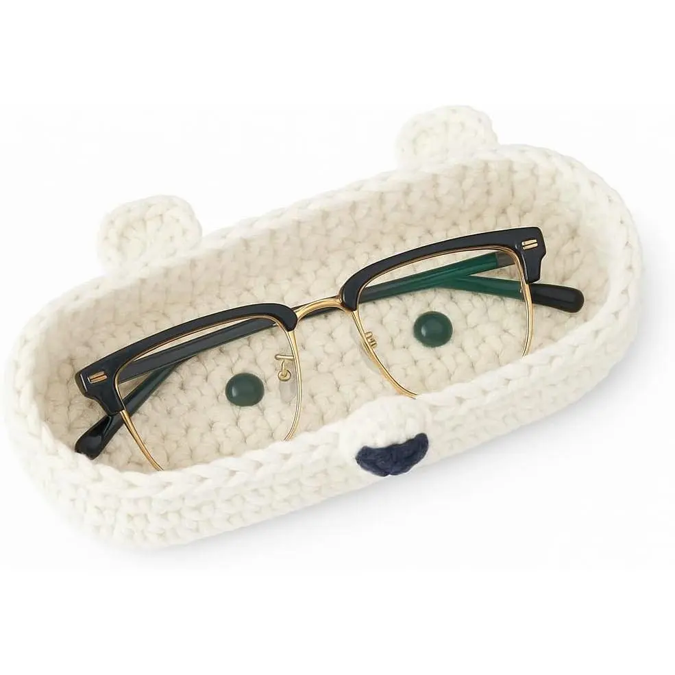 Premium Handmade Crochet Plush Animal Bear Glasses Holder - for Adults' Daily Sports & Outdoor, Camping Use (None Assembly Required)
