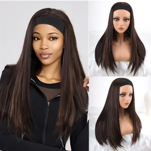 Elegant Long Straight Headband Wig for Women Black & Brown Synthetic Hair Glueless Comfortable Rose Net Cap and Stylish Female Headbands Wigs