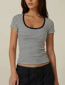 Womens Spring Summer Tops 2026 Ribbed U Neck Short Sleeve Fitted Casual Basic Tee