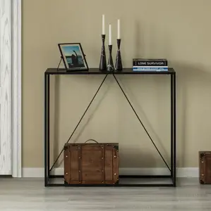 360 Stand Fabulaxe QI004188.BK Modern Minimalist Metal Console Table - Stainless Steel, Sturdy Base, Storage Shelf, Easy Setup, for Dining, Entryway, Metal Base