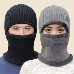 Unisex Winter Knit Hat Set, Fleece Lined Thickened Windproof Warm Ear Protection Scarf Neck Gaiter, Fashion Letter Design Riding Cap