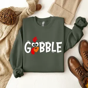Gobble Turkey Sweatshirt, Trendy Thanksgiving Crewneck, Cute Fall Pullover, Cozy Autumn Sweater, Funny Turkey Day Sweatshirt for Women