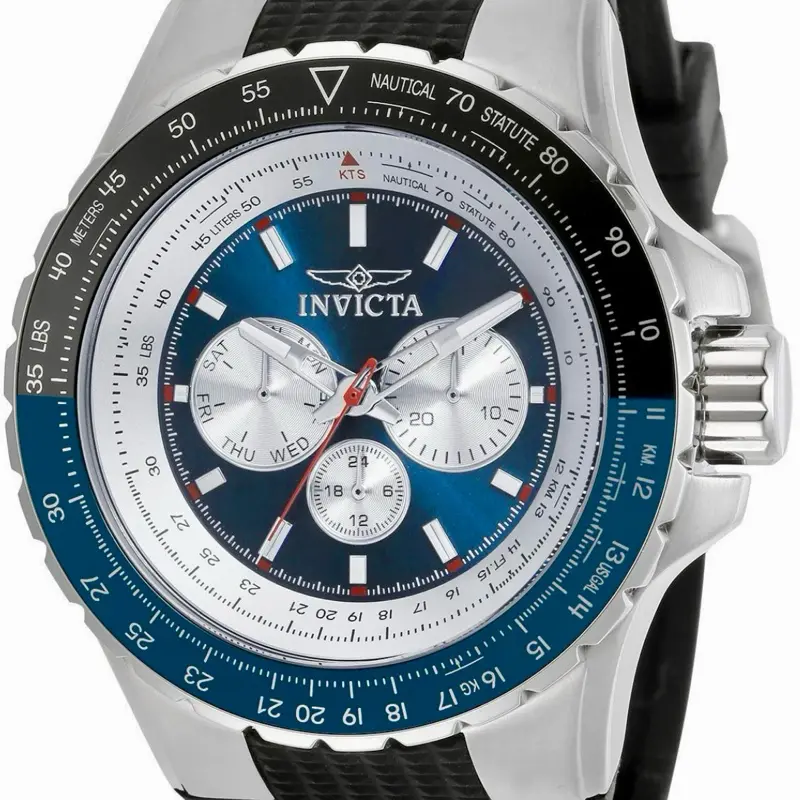 Men’s Invicta Aviator Skyshock Quartz Wrist Watch - 50mm Round Blue Dial, Metal Case, Model 32916