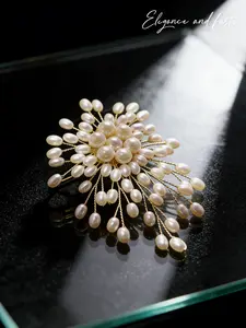 Elegant French-Style Imitation Freshwater Pearl Fireworks Brooch • Sophisticated Pin for Suits & Coats • Ideal Accessory & Gift for Brides, Weddings & Galas