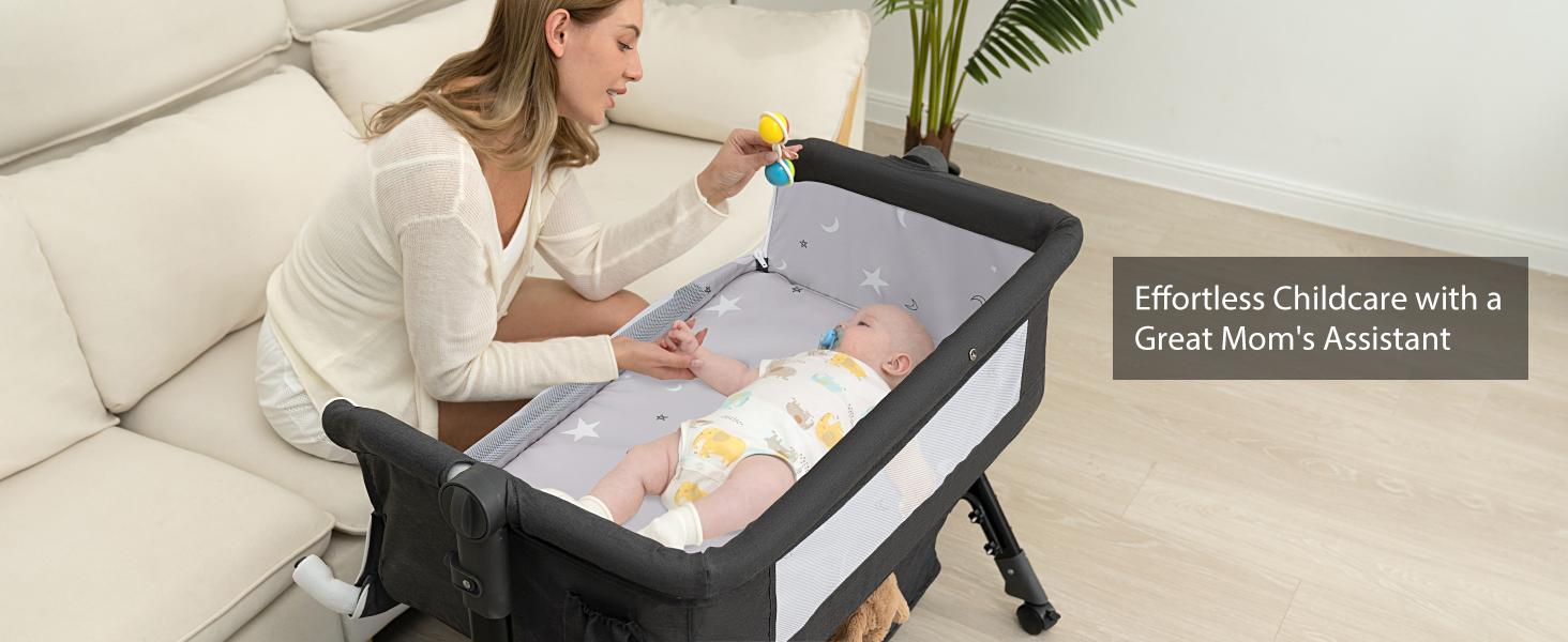 Baby Bassinet, Crib For Infant And Newborn, Bedside Sleeper With Storage Basket And Mosquito Net, Easy To Fold, Height Adjustable, Portable Side Bed Crib Portable