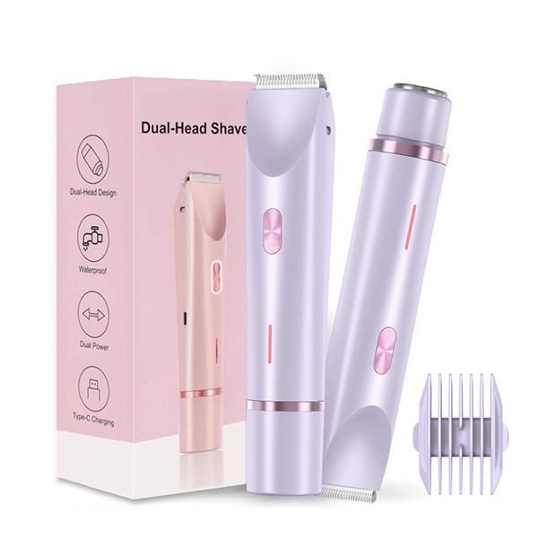 Women's 2-in-1 Electric Bikini Trimmer & Body Shaver - Dual Head Hair Removal Tool, Waterproof Rechargeable Wet & Dry Razor for Body and Facial Hair, Double-Ended Trimmer Shaver, Personal Grooming Essential