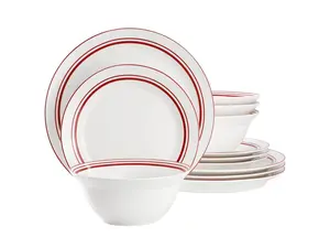 Gibson Ultra White Shadow 12 Piece Opal Glass Dinnerware Set in White