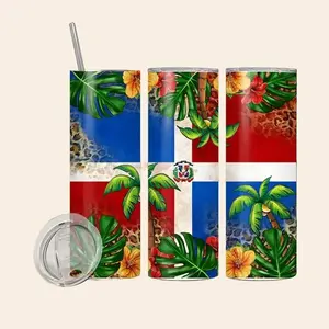 Republica Dominican Republic 20 Ounces Tumbler - Portable Reusable Water Bottles Drinkware Tropical Cup Beverage Washable BPA Free Leak Proof Stainless Steel Mug